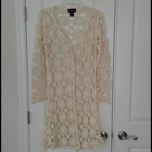 Crochet Ivory Cardigan Duster Topper - Size Small